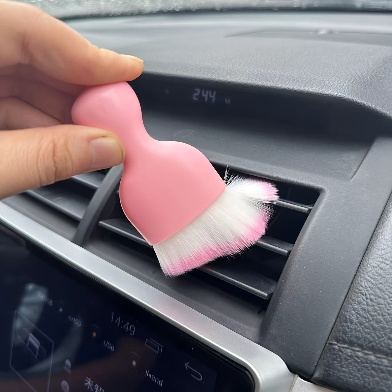 1pc Ultra-Soft Pink Car Detailing Brush with White Bristles - Interior Cleaning & Air Vent Dust Removal Tool for Easy Maintenance, Interior Maintenance | Compact Cleaning Tool | Easyclean Material, Car Cleaning Accessories