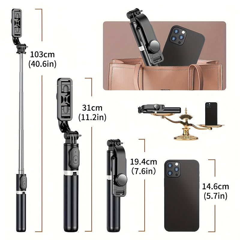 40-inch Extendable Phone Selfie Stick, Professional Floor Stand Designed for Live Streaming with Wireless Remote Control Smartphone Tripod, 360° Rotatable, Stable Anti-Shake Handheld Monopod Perfect for Travel and Outdoor Vlogging and Broadcasting, Suitab