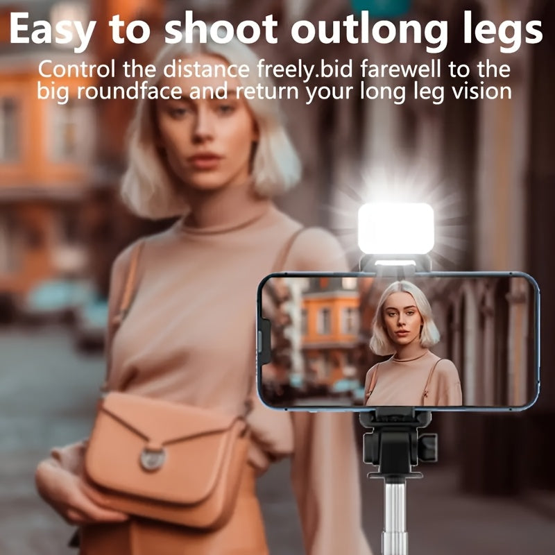 Scalable Phone Selfie Stick with Built-in Fill Light Telescopic Phone Selfie Stick with Built-in Light, Professional Live Streaming Tripod, Wireless Remote 360° Rotating Smartphone Tripod for Hiking/Travel/Vlog/Outdoor
