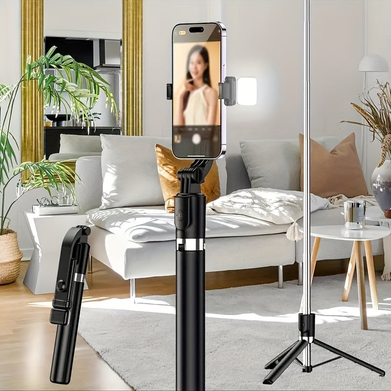 68 Inch Retractable Selfie Stick Professional Floor Tripod for Live Streaming, with Wireless Remote, 360° Rotation, Stable Anti-shake Design. Ideal for Travel Vlogs & Outdoor Live Streaming. Compatible with iPhone/Android Smartphones