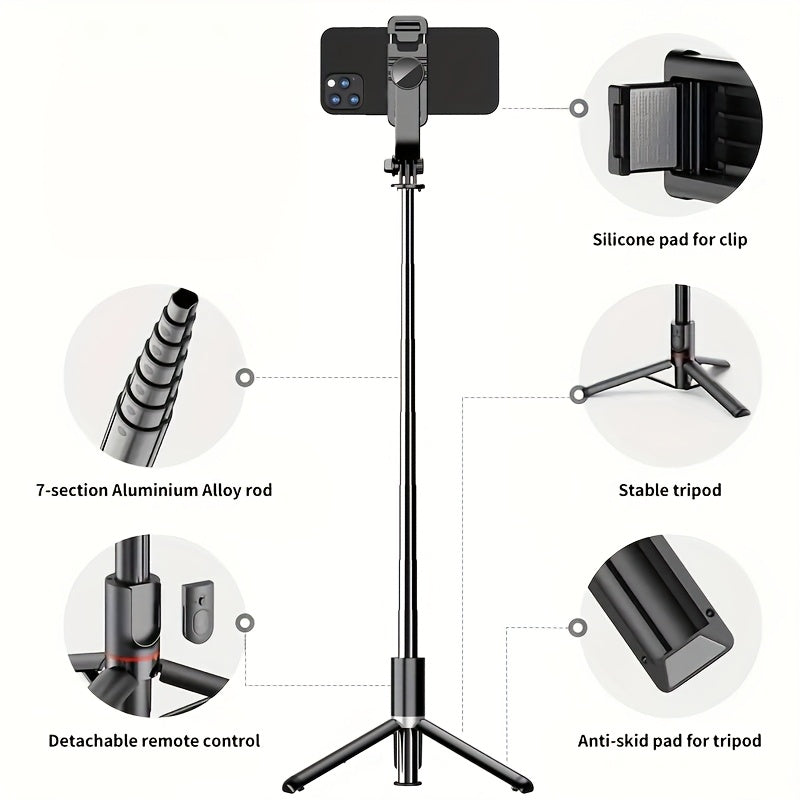 40-inch Extendable Phone Selfie Stick, Professional Floor Stand Designed for Live Streaming with Wireless Remote Control Smartphone Tripod, 360° Rotatable, Stable Anti-Shake Handheld Monopod Perfect for Travel and Outdoor Vlogging and Broadcasting, Suitab
